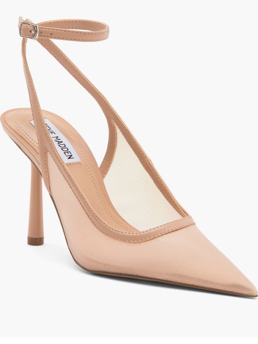 Steve Madden Beige Pointed-Toe Ankle-Strap Stiletto